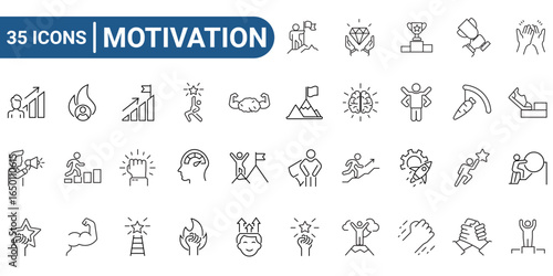 Motivation Line Editable Icons set. Vector illustration in modern thin Outline style. Pictograms and infographics for mobile app, website.