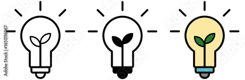 A lightbulb with a plant growing inside, symbolizing innovation, creativity, and sustainable energy solutions. The imagery emphasizes the interconnectedness of nature and ideas