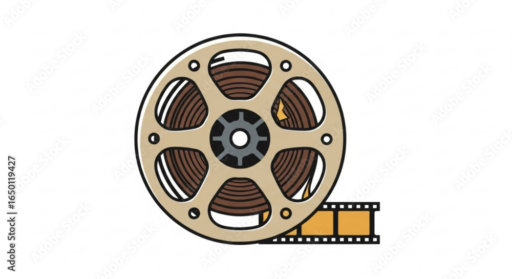 Fototapeta premium Film reel movie cinema vintage retro video filmstrip entertainment old media production icon vector graphic