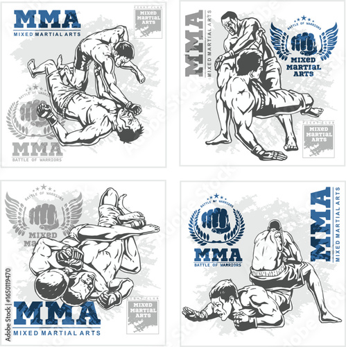 MMA Mixed Martial Arts Fighting Vector Illustration Set