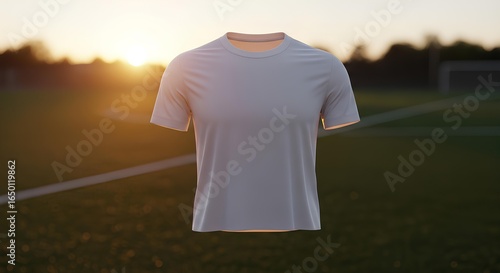 Wallpaper Mural Blank athletic performance t-shirt mockup on a soccer field at sunset for sportswear branding and design presentation Torontodigital.ca