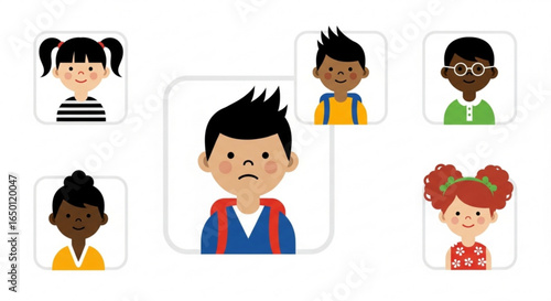 Diversity and inclusion in education concept showing students of different ethnicities and backgrounds in school 100