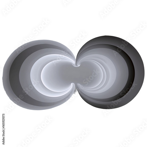 An abstract, ethereal, and glowing digital illustration resembling an infinity symbol or two connected spheres with a gradient of light and shadow.