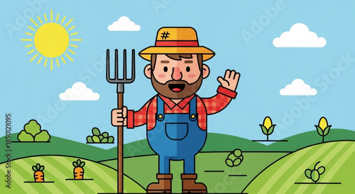 Cartoon farmer vector illustration: agriculture, farming, harvest, crops, and rural lifestyle design