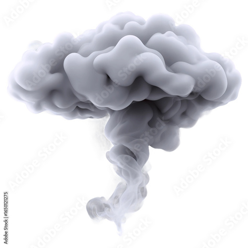 A 3D render of a gray smoke cloud with a swirling tail on a white background.