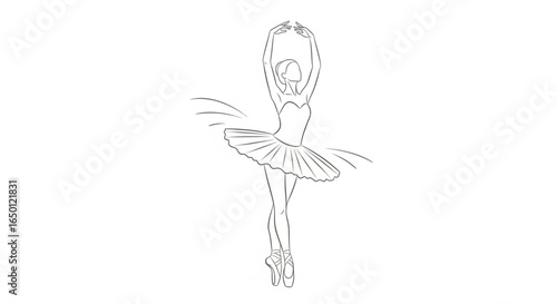 Ballet dancer line art vector illustration of ballerina in tutu performing dance pose for print and design