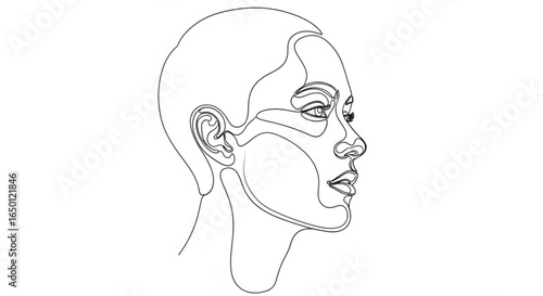 Woman face line art drawing portrait illustration minimalist style beauty fashion design continuous outline vector
