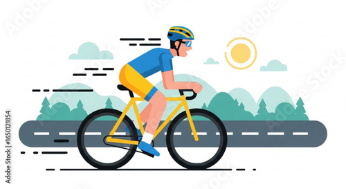 Cyclist riding bike on road cycling race training outdoor exercise healthy lifestyle fitness competition sport
