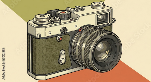 Vintage camera photography equipment retro style lens slr film camera illustration art design graphic image