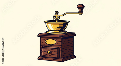 Vintage coffee grinder illustration for fresh coffee beans and kitchen decor art design concept