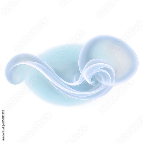 Abstract light blue swirling smoke or fluid motion on a white background, with soft ethereal shapes.