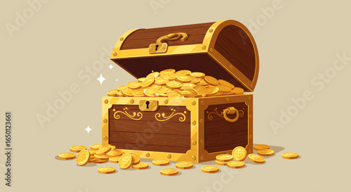 Treasure Chest with Gold Coins Illustration Pirates Day