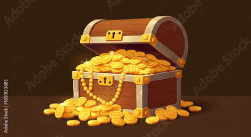 Wooden Treasure Chest Full of Gold for Pirates Day