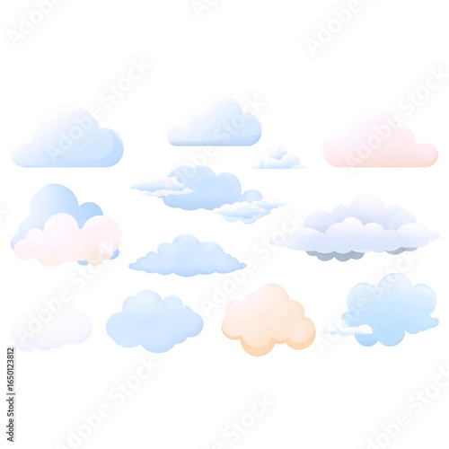 Collection of various pastel colored clouds.