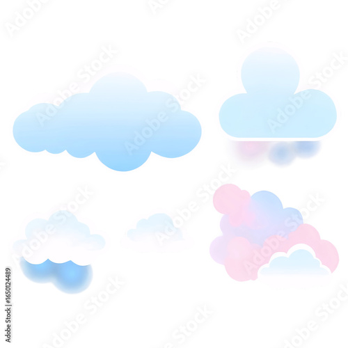 Four different cloud illustrations in various shapes and colors, representing different weather conditions.