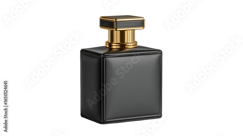 Elegant black perfume bottle with gold accents, embodying luxury and sophistication for beauty brands
