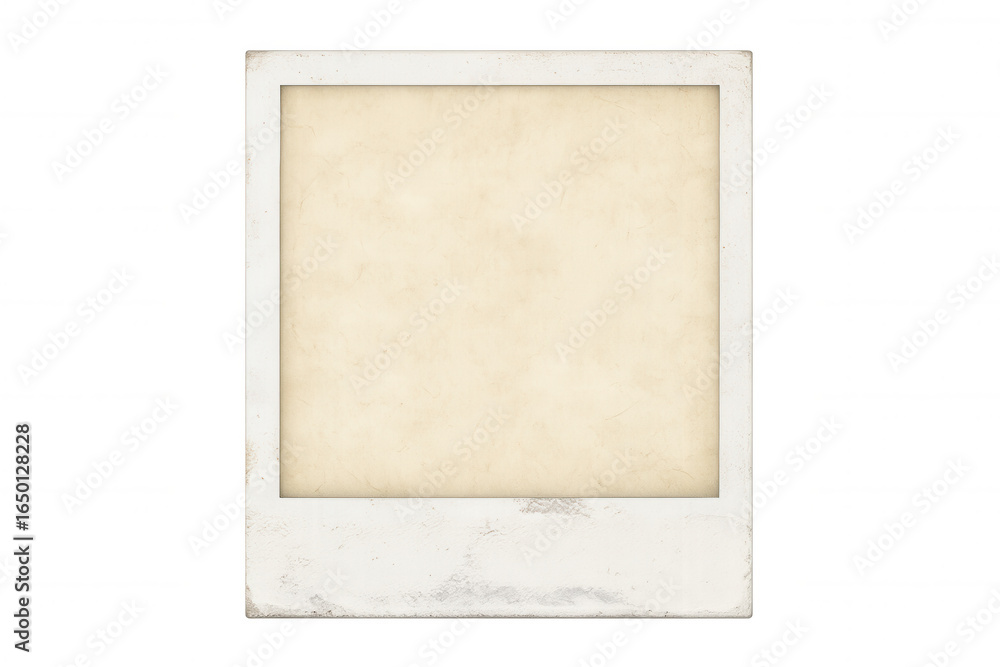 Fototapeta premium Close-up of an old, worn instant photo with a stained, blank surface, isolated on a transparent background
