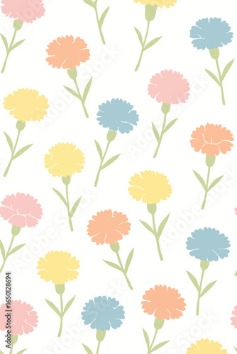 Cute Pastel Carnation Flowers Seamless Pattern Illustration.