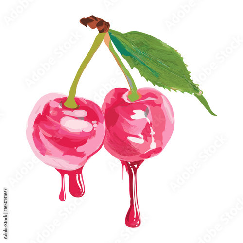 Two cherry fruit illustration dripping vector