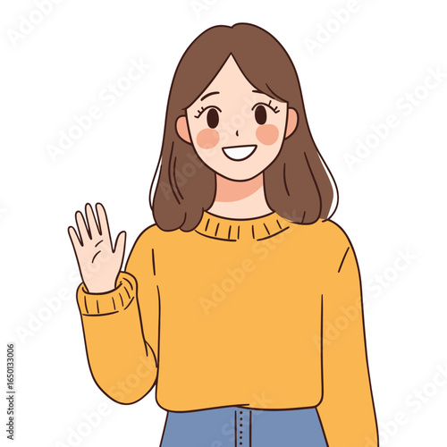 Smiling and wave her hand cartoon sweater face vector
