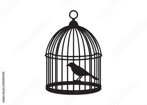 Bird Cage Silhouette Vector Icon Isolated on White Background Illustration.