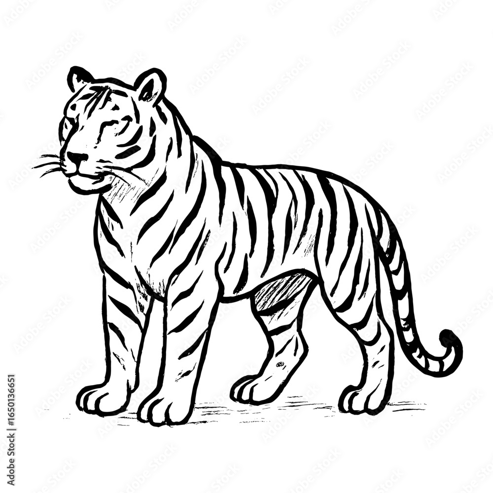 Naklejka premium Elegant tiger ink drawing vector