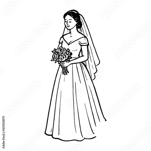 Elegant bride holding floral bouquet vector