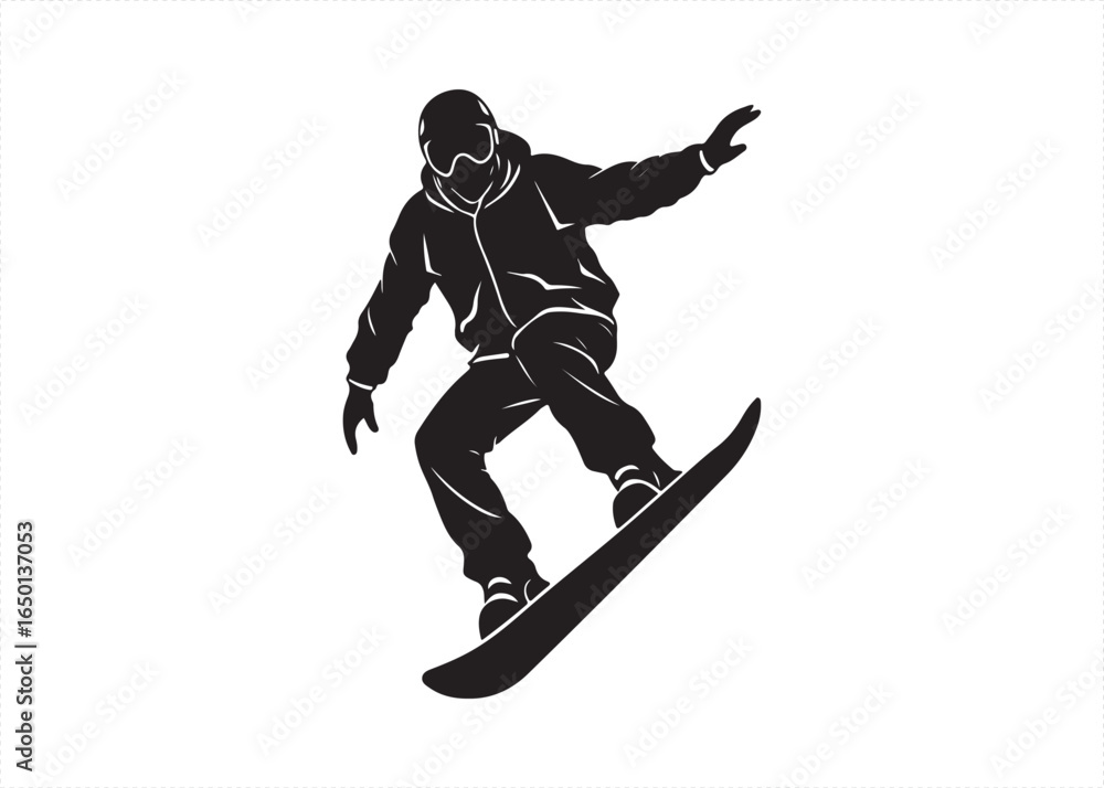 Obraz premium Snowboarder Silhouette Vector Illustration with Extreme Jumping Trick.