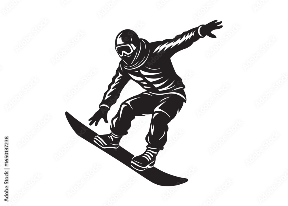 Fototapeta premium Snowboarder Silhouette Vector Illustration with Extreme Jumping Trick.
