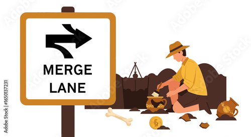 A Traveler Finds Ancient Artifacts Near The Merge Lane In A Desertic Zone