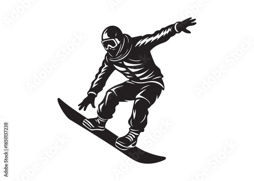 Snowboarder Silhouette Vector Illustration with Extreme Jumping Trick.