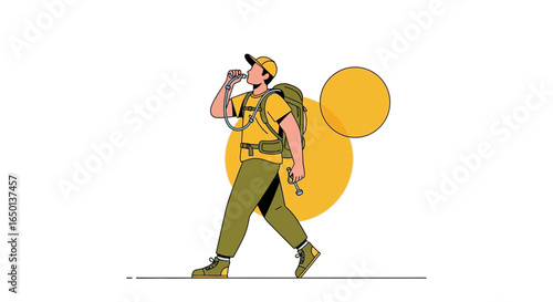 Active Hiker Hydrating On Trail Adventure During Sunny Outdoor Exploration