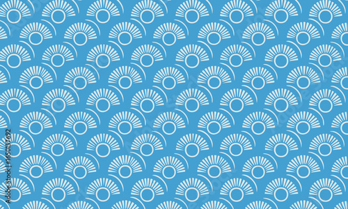 Seamless Art Deco Fan Pattern on a Vibrant Blue Background