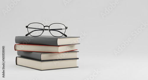Pilha de livros com óculos de leitura
