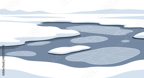 Arctic Landscape Depicting Melting Ice Floes in a Frozen Ocean Panorama