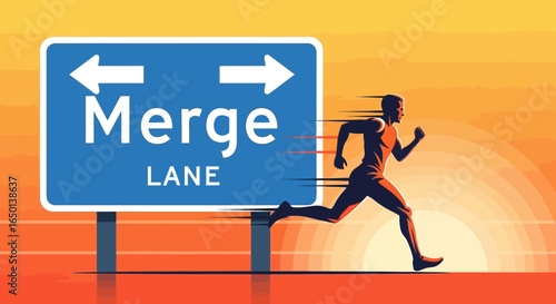 Athlete Running In The Merge Lane Toward Self Improvement And Achievement