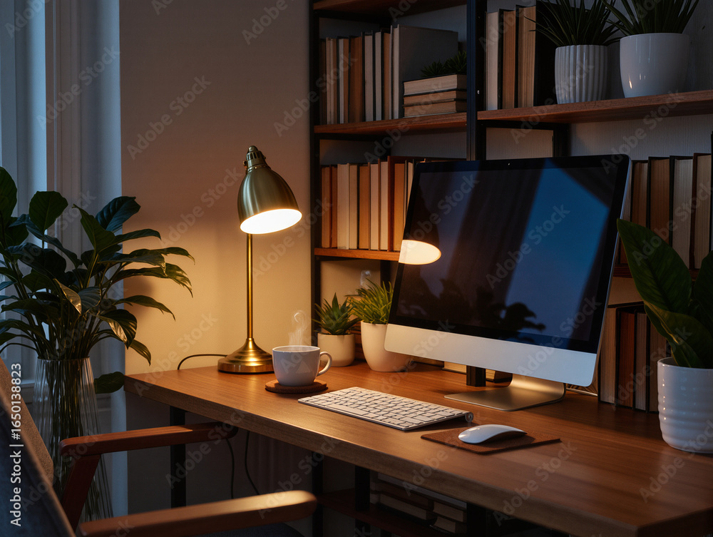 Fototapeta premium Cozy Home Office Corner Workspace