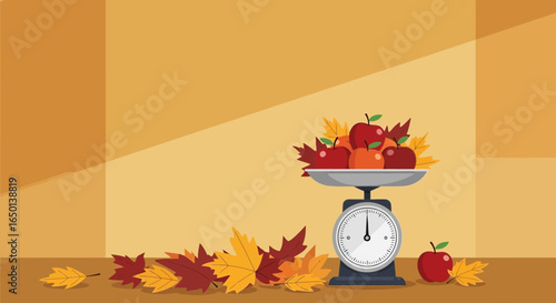 Autumnal Abundance Apples Balanced on Scales Symbolizing Seasonal Harvest