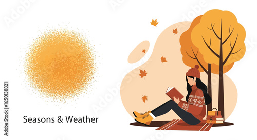 Autumn Reading Girl Underneath The Tree Surrounded By The Fallen Leaves