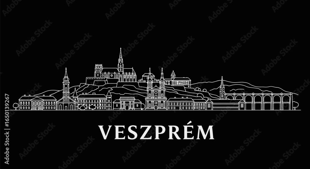 Fototapeta premium Veszprm Hungary Skyline Black White.
