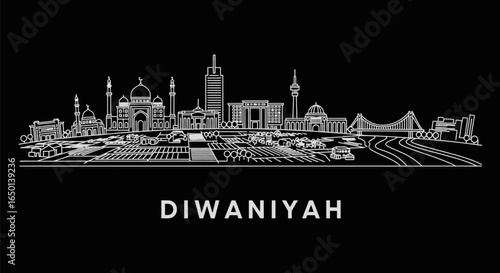Diwaniyah Skyline with Iraq Vector, and Landmark.