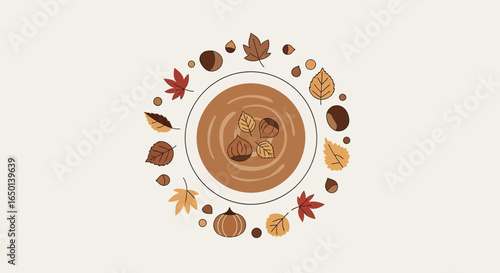 Autumnal Soup With Chestnut Composition Vector Illustration Fall Season Food
