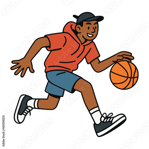 Cartoon basketball player dribbling vector