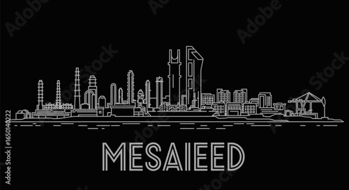 Mesaieed Qatar Skyline with Minimalist White Line.