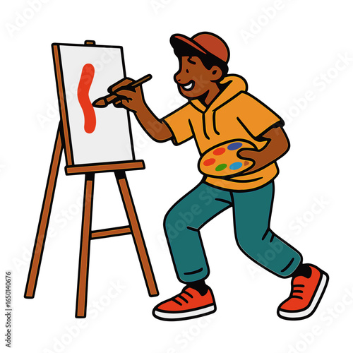 Artist painting easel canvas creativity vector
