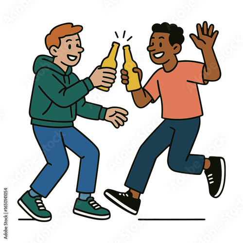 Celebration friends toasting bottles vector