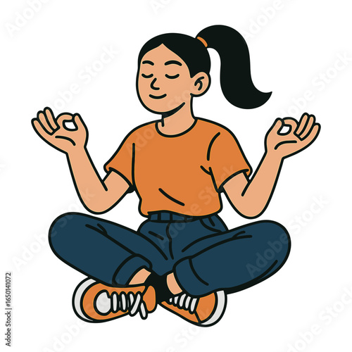Meditating woman cartoon illustration vector