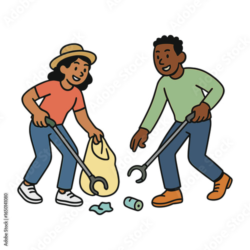 Diverse teamwork environmental cleanup vector