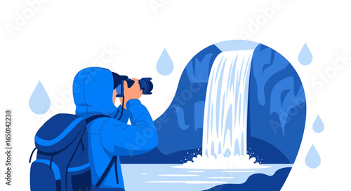 Capturing Nature Man Photographs Majestic Waterfall Scene On Travel Adventure