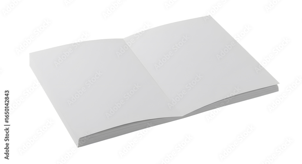 Open blank white book with a stack of crisp clean pages ready for writing.
